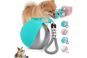 Trinkflasche Hunde für Unterwegs, Hundetrinkflasche für Unterwegs mit Silikonnapf, 285ML Edelstahl Auslaufsichere Hunde Trinkflasche für Katzen&Hunde Spaziergänge und Wanderungen (Blau A)