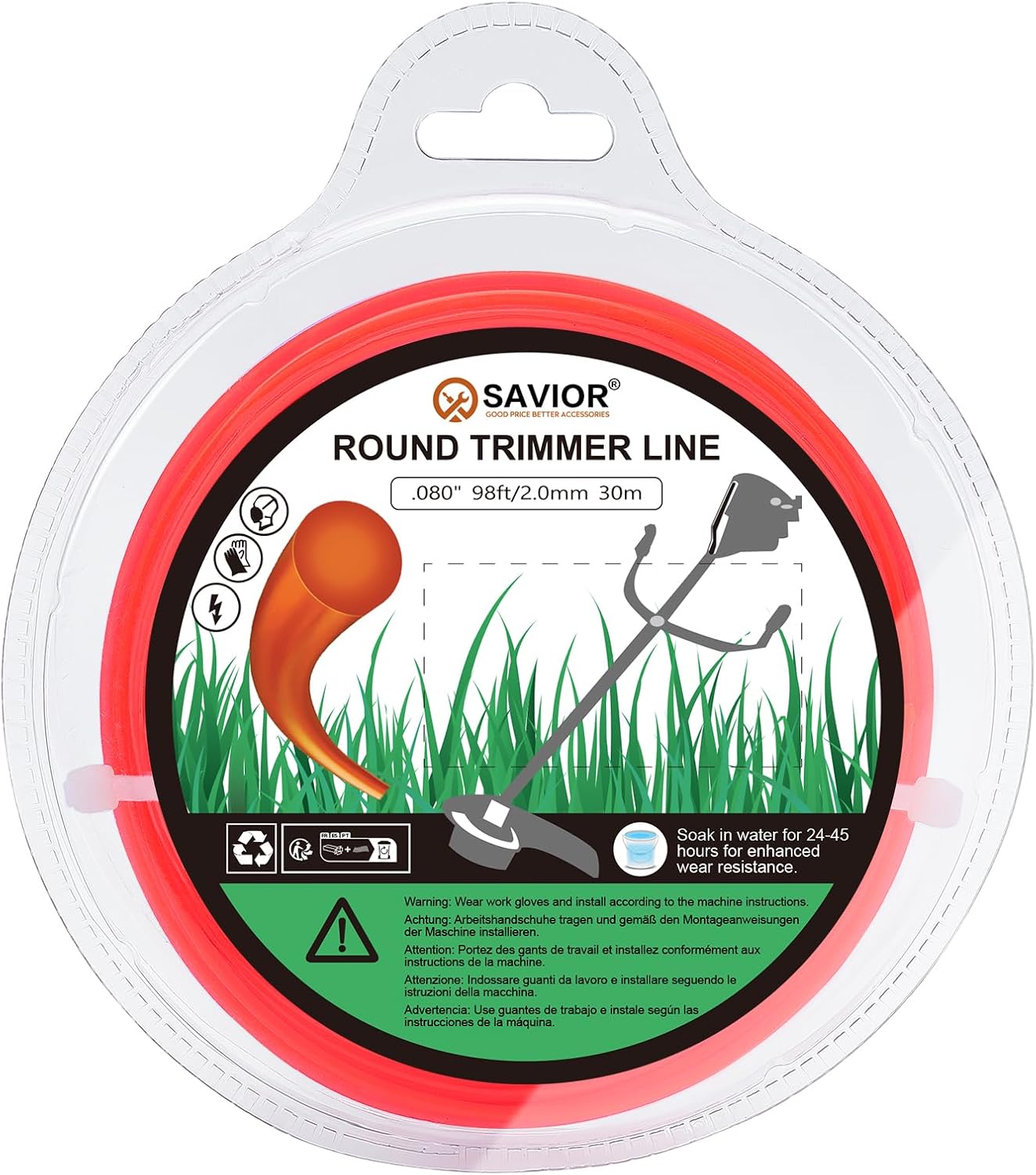 Savior 30M 2mm Strimmer Wire Universal String Trimmer Line Nylon Strimmer Cord 1.2mm 1.6mm 2.0mm 2.4mm 3.0mm Grass Strimming Cable for Garden Weeds Flower Beds (2mm x 30m Round)