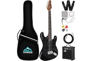 Eastrock E Gitarre Set E Guitar 39 Zoll Elektrogitarre mit Gitarre Tasche, Plektrum, Gurt, Instrumentenkabel, Ersatzsaiten, Geeignet für Anfänger und Erwachsene, E Gitarren Set in Schwarz
