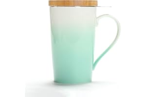 ‎TEANAGOO TEANAGOO Kubek do herbaty z zaparzaczem i pokrywką, M066-DG 500ml, Dk. Zielony, zaparzacz do herbaty do kubka, filiżanki do herbaty z zaparzaczem, damskie sitka do usuwania liści Bambus