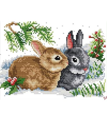 Kit de broderie au point de croix imprimé pour adultes - Oiseaux, animaux, fleurs - Kit de démarrage à la couture - Poinçonné ou non estampillé - Décoration d'intérieur (estampillé), renard