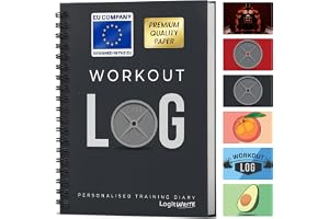 Fitness Logbook - Workout Planner - A5 Size, Charcoal Grey - Improved Thicker Cover - Training Diary - Goal Setting for Bodyb