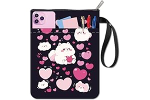 craspire Couverture de Livre pour Chien Protection de Livre en Forme d'animal Cœur Rose pour Livres de Poche Couverture de Livre en Tissu Lavable avec Fermeture Éclair et Poche Supplémentaire