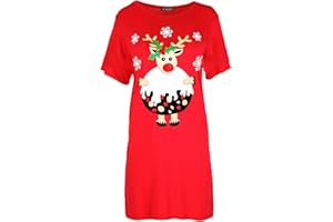 Be Jealous Womens Xmas Reindeer Pudding Baggy T-Shirt Dress