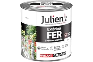 Julien Peinture Fer Anti-Rouille Brillant - Portes, grilles, portails, mobilier de jardin en métal - Blanc Satin 0,25 L