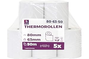 LYNNE PAYMENT SOLUTIONS Rolki termiczne 80 mm x 50 m x 12 mm – rolki do kasy fiskalnej z drukarką bonów – papier termiczny do systemów kasowych – nie zawiera BPA (5 rolek)