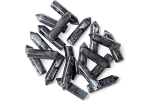 MAIBAOTA Black Labradorite Healing Crystals Gifts Wands Hexagonal Pointed Gemstones Set Bulk for Women Beginner Chakra Stones Nature Reiki Spiritual Energy Balancing Protection Crystal 10pcs