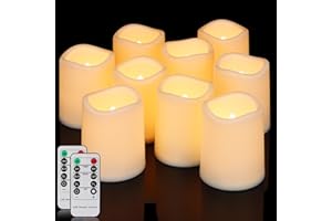 ‎YUNSHENG yunsheng Pack of 9 Flameless LED Candles with Remote Control Timer Function, Battery Operated LED Candles Flickering Flame (7.5 x 10 cm), Waterproof Candle, In/Outdoor Home Decoration