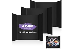 AKONEGE 3 Pack Black Tri-Fold Presentation Board 400x666 mm Medium Size Display Board Lightweight & Foldable Posterboard for Drawing, School Projects, Showcasing Artwork