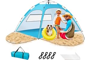 PUREBOX Beach Tent Large 3-4 Person, Pop Up Beach Tents with Two Doors & Two Windows for Adults and Kids, Portable Automatic Instant Sun Shelter Tent UV 50+ UPF50+, Beach Tent Pop Up for Garden Picnic