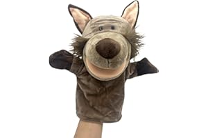 PLAYZOCO Marioneta Mano Peluche de Lobo, Títere de Mano de Lobo, Finger Puppet, Marioneta Animales, Juguete Educativo, Material Algodón de Felpa y PP, Tamaño 25 cm, Diseño Lobo