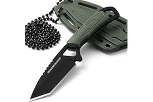 DRACHENADER Cuchillo de cuello tanto mini Cuchillo pequeño fijo para exterior con funda de plástico ABS, hoja negra + mango verde