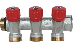 SOMATHERM FOR YOU 4020-03-20R Sanitaria Collector, latón niquelado, Macho-Hembra 20/27, de Auto-Sellado y alineados, típico de 3 derivaciones Cierre de la válvula 3/4 Male EK, None, 3/4EK