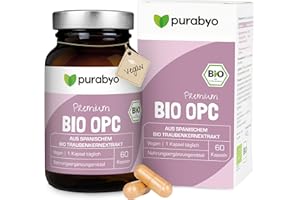 ‎PURABYO OPC BIO Traubenkernextrakt | im Glas | 300mg OPC/Kapsel (HPLC laborgeprüft) | Bio Anbau in spanischer Weinregion | wasserextrahiert | OHNE Zusätze | vegan, laborgeprüft, in Deutschland hergestellt