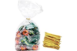 Oppep® | sachet bonbon transparent plastique, 50 sachets alimentaires de 14 * 20 cm avec liens, emballages cadeaux pour fête, biscuits, anniversaire, remerciements, chocolat, gateaux, sacs cellophane