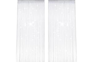 PETGLIMMER 2 Pezzi Tende Mosche Porta, 100 X 200 cm Bianco Lampeggiante Tenda a Fili, Tenda Antimosche per Porta Esterna, Spazio Divisorio, Adatto per Matrimonio, Caffetteria, Decorazione Della Finestra