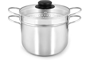 INOXPRAN - Cuocipasta Inoxpasta in Acciaio Inossidabile, Cestello a Vapore con Coperchio in Vetro da 18 cm, 100% Made in italy, Utilizzabile nel Gas, Lavabile in Lavastoviglie