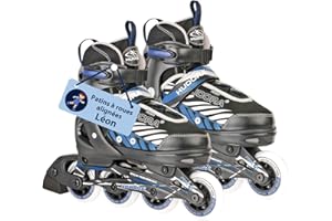 HUDORA Inline Skates Mia/Leon - Patins à roulettes pour Enfants/Adolescents & Adultes en différentes Tailles & Couleurs - Rollers réglables en 4 Tailles - Confortables & stylés