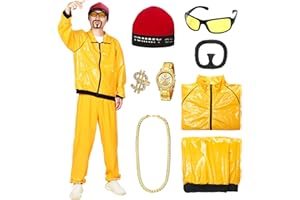 Suffolly 90s Fancy Dress Costumes Men Women Cool Shell Suit 80s 90s Outifit with 5pcs Accessories 80s Fancy Dress Men for Halloween Rapper Hip Hop Disco Fancy Dress Party