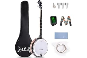 Mulucky Banjo a 5 corde - Full Size con 24 staffe, retro chiuso, corpo in acero con testa Remo, 5° sintonizzatore, confezione regalo con kit per principianti - B1103