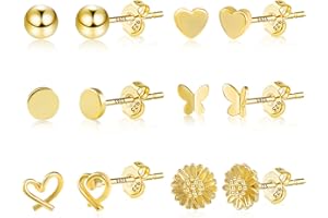 ASH'S CHOICE Pendientes De Cartílago De Plata De Ley 925, Aros Pequeños Hipoalergénicos, Adecuados Para Múltiples Piercings De Oreja, Engastados Con Piedras Preciosas, El Mejor Regalo (6 Pares)