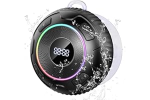 Hupoaf Shower Speaker Bluetooth 5.3, 2025 IP7 Waterproof Speaker, Portable Speaker with Deep Bass, 6D HIFI Stereo, Outdoor Speaker Weatherproof, 10H Playtime, RGB, for Bathroom, Travel, Pure black