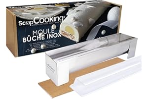 ScrapCooking - Kit Moule Bûche Inox - Gouttière à Bûche en Métal - Accessoires Pâtisserie Dessert de Noël - Avec Insert et Recette de Bûche 3 Chocolats - 1910