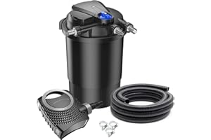 SunSun Kit Complet: CPA-30000 Filtre de Bassin à Pression Jusqu’à 60000 L avec 55 Watt Lampe UV, NEO12000 SuperECO Pompe 12000l/h 100W, 10m Tuyau 38 mm (1 1/2"), Collier de Serrage W1 44-47mm