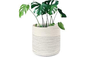 tenn well Maceta de 20 cm con forro, maceta de algodón para interiores, cesta de almacenamiento tejida para plantas de interior, maceta y decoración del hogar (blanco y negro)
