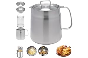enseak 2-in-1 Oil Strainer Pot,Stainless Steel Oil Filter Pot,304 Stainless Steel Large Capacity Versatile Oil Filter Pot,304 Stainless Steel,Multi-Functional Oil Filter Tank with Fried Basket