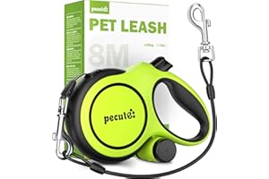 Pecute Correa Perro Extensible 8 Metros, Correa para 15-50 kg, con Cuerda Antimordida de 46cm, Bolsas Higiénicas y Portabolsa| 360° Antienredos| Paseo de Perros, Entrenamiento, días de Iluvia, Verde