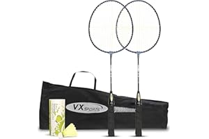 Vector X VXB-10 Aluminum Badminton Racket Set 2 Racquet and 3 Pieces Nylon Shuttles with Full-Cover Set Material: Aluminum