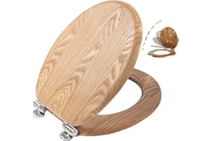Angel Shield Antibacterial Wooden Soft Close Toilet Seat with Quick Release Adjustable Hinges Toilet Seat Easy Clean and Assembly for Bathroom 45 x 37 x 5.6 cm (Solid Oak)