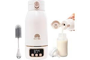 JOLLY MINO Travel Bottle Warmer - Portable & Wireless - Heats Milk or Water in 3 Minutes - 500ml Stainless Steel - Quick Charge - Perfect for Night Time - Self Cleaning at 65°C - Brush Included