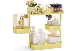 APEXCHASER Kosmetikorganiser, 360° drehbar Schminktisch Organizer, 3-Etagen Metall Make-up Kosmetik Organizer, Cosmetic Organizer, Kosmetikbox für Dresser Schlafzimmer Badezimmer Küche, Gelb