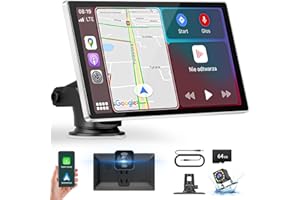 【2024 Verbessert】 Goaanz Wireless A-pple Carplay Display Android Auto Bildschirm Touchscreen mit Dashcam 4K+1080P Rückfahrkamera,Tragbares Autoradios mit Blutooth/Siri/GPS Navigat/Mirrorlink/64G SD