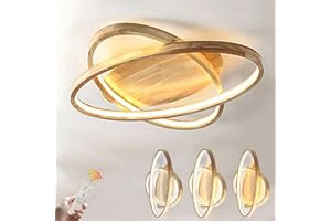 WAYLUOUNG Oświetlenie Sufitowe LED | Drewniana Lampa Sufitowa | 2 Pierścienie Okrągłe Ø52cm 50W | Możliwość Przyciemniania Za Pomocą Pilota | Cienka Owalna Lampa Do Sypialni | Oświetlenie Sufitowe Z Drewna