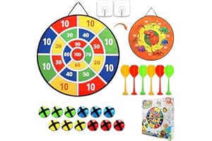 LiRiQi Kinder Dartscheibe Spielzeug, 66cm Doppelseitige Faltbare Klett Dartscheibe mit Dinosaurier Motiven und Zahlen inkl. 12 Bällen 6 Pfeilen 2 Haken, Geschenk für 3 4 5 6 7 8 9 10 11 Junge Mädchen