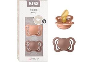 BIBS Couture Soother 2-Pack, BPA Free Dummy Pacifier, Orthodontic Nipple. Natural Rubber Latex, Size 1 (0-6 Months), Peach/Woodchuck