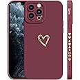 T Tersely Compatible with iPhone 13 Pro Max Case Luxury Gold Heart Pattern Soft Liquid Silicone Shockproof Case for Women Girls Side Cute Plated Heart Pattern Slim Phone Case (Wine Red)