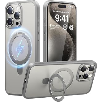 DIZORO Magnetic Ring Stand for iPhone 15 Pro Case [Military Drop Protection] [Compatible with MagSafe] Shockproof Matte Translucent Slim Phone Case - Natural Titanium
