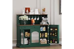HOLTICO Kitchen Pantry Cupboard, Kitchen Microwave Cabinet with Drawer and Top Shelf, Coffee Station Cabinet Green Storage Sideboards for Living Room, Dining Room