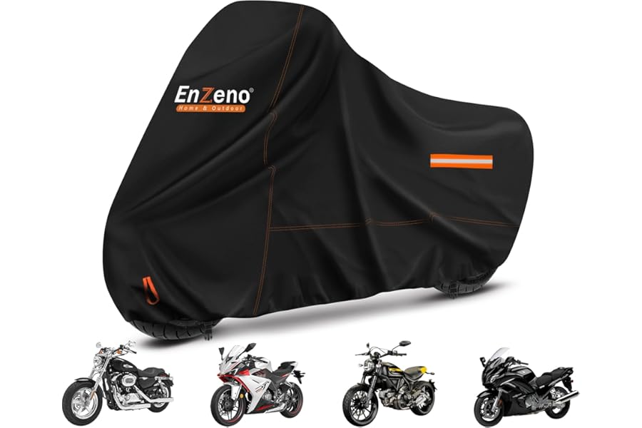 Enzeno motorbike cover 210D Oxford Fabric motorcycle cover waterproof outdoor motorbike Windproof Dustproof moped cover with snap fastener 246x105x126cm motorcycle black