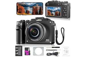 WINDANCY Digitai - Cámara compacta 4K para fotografía, cámara de vlogging de 48 MP con Wi-Fi y tarjeta SD de 64 GB gratis, zoom digital de 18x, función selfie de doble lente