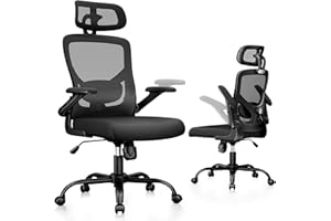 Marsail Ergonomic Mesh Office Chair High Back Desk Chair Adjustable Lumbar Support with Headrest Flip-Up Liftable Arms Swivel Computer Task Chair, Black