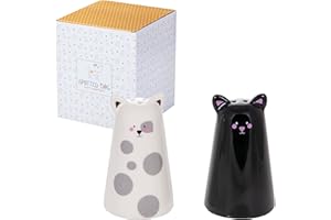 SPOTTED DOG GIFT COMPANY - Set sale e pepe da tavola a forma di gatto - idee regalo per amanti dei gatti - in ceramica - bianco/nero