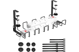 WELDUN Kabelkanal Schreibtisch, Kabelmanagement Ohne Bohren, Metall-Kabel-Organizer für Drahtmanagement, Klemmbar Kabelkorb mit Kabelclips und Bindern, schwarz, 1 Stück