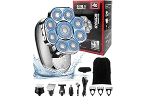 HUMPUN 9D Upgrade Head Shavers for Bald Men, 6 in 1 Rechargeable Electric Rotary Shavers, IPX7 Waterproof Razor Beard Grooming Kit, Wet/Dry Cordless Hair Trimmer with LED Display, USB Charging, Storage Bag