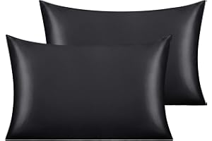 NTBAY Silk Satin Pillowcases - Satin Pillowcase for Hair and Skin, Pillow Cases 2 Pack with Envelope Closure, 50x75 cm, Black