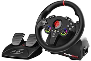 Subsonic - Volante Superdrive 220 RS - Volante de carreras LED con doble joystick, rotación de 180°, pedales y levas de cambio. Para Switch 2 / Switch, PS4, PC y Xbox - Negro